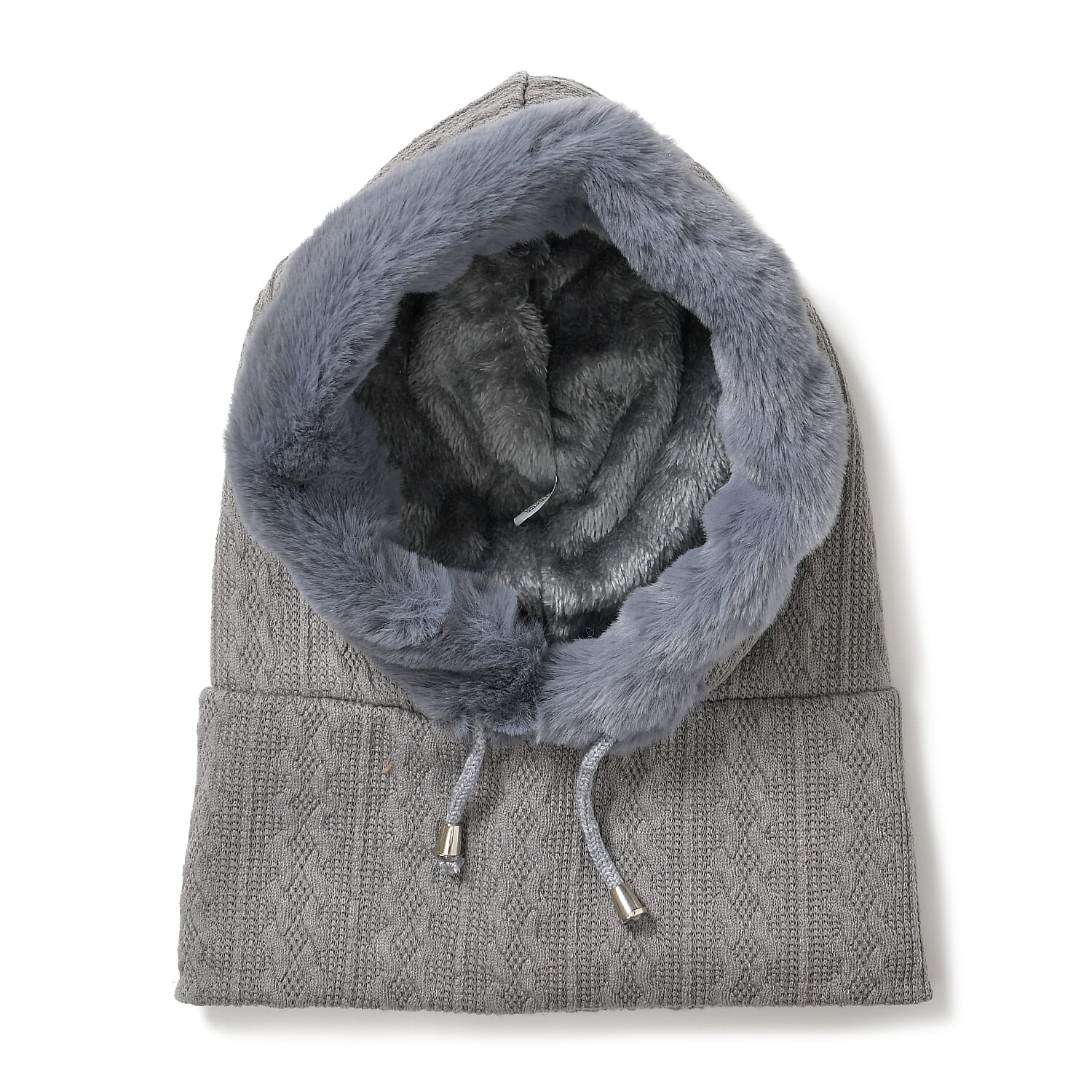 3-in-1 Cosy Warm Plush Faux Fur Sherpa Lined Winter Hat Scarf - Grey