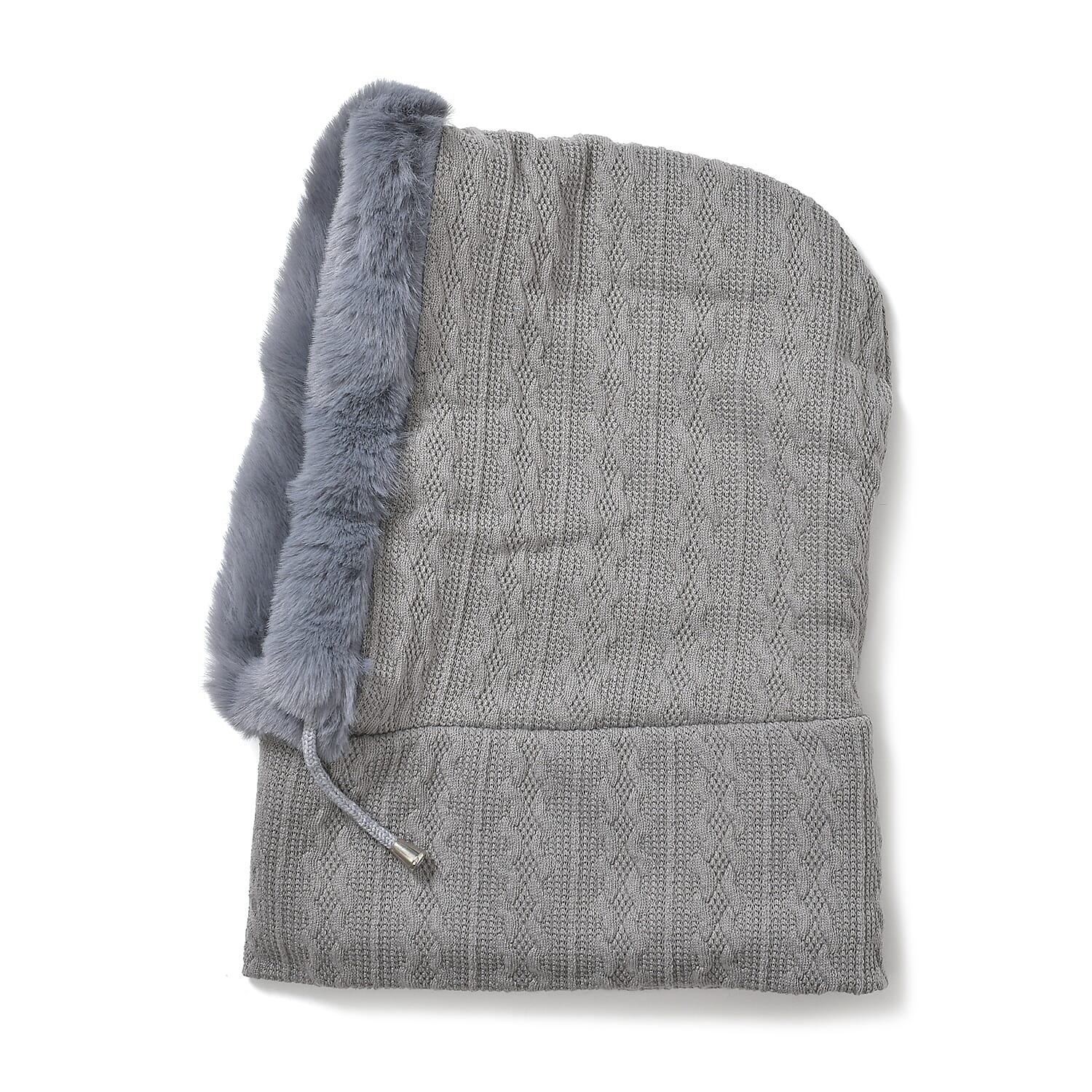 3-in-1 Cosy Warm Plush Faux Fur Sherpa Lined Winter Hat Scarf - Grey