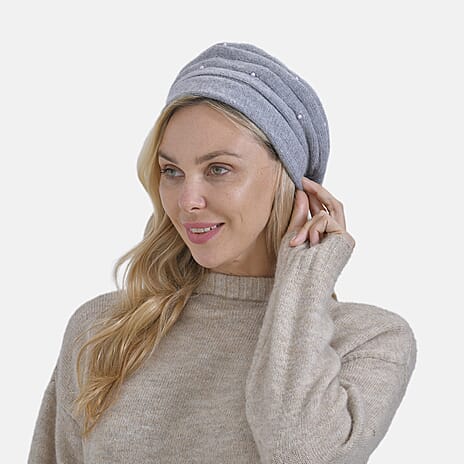 Timeless Pearl-Adorned super Cozy Fashion Beret - Grey