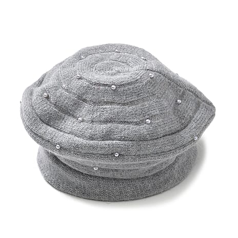 Timeless Pearl-Adorned super Cozy Fashion Beret - Grey