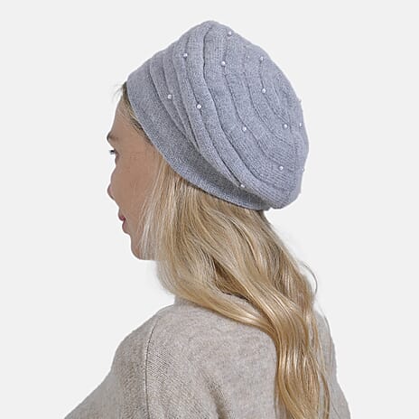 Timeless Pearl-Adorned super Cozy Fashion Beret - Grey