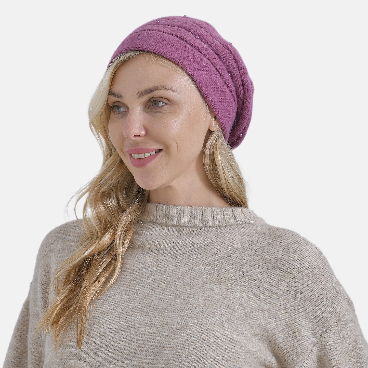 Timeless Pearl-Adorned super Cozy Fashion Beret - Pink
