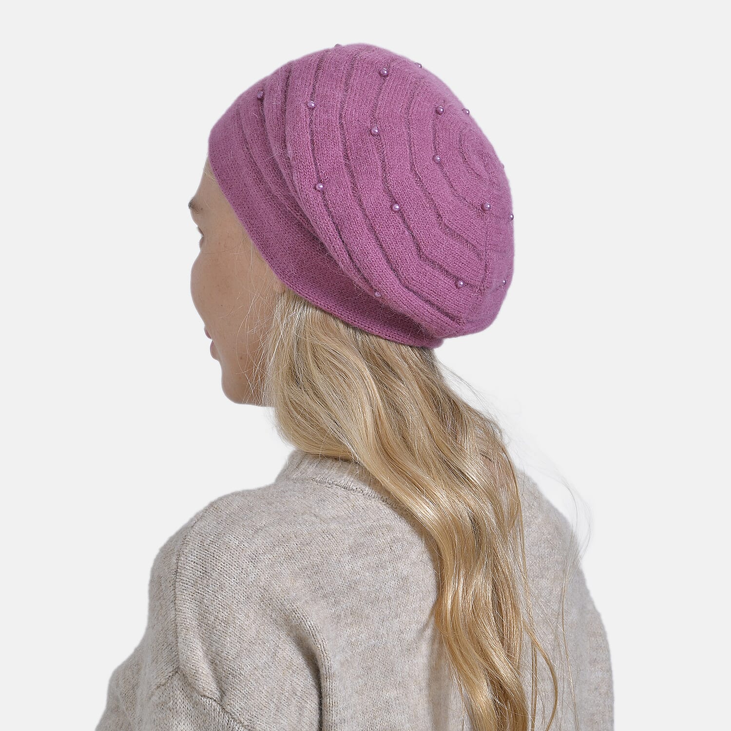 Timeless Pearl-Adorned super Cozy Fashion Beret - Pink