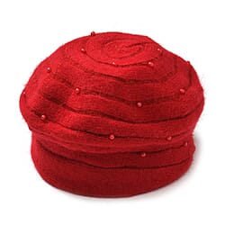 Rabbit Fur Wool Blend Pearl Beaded Beret Cap