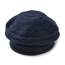 Rabbit Fur Wool Blend Pearl Beaded Beret Cap