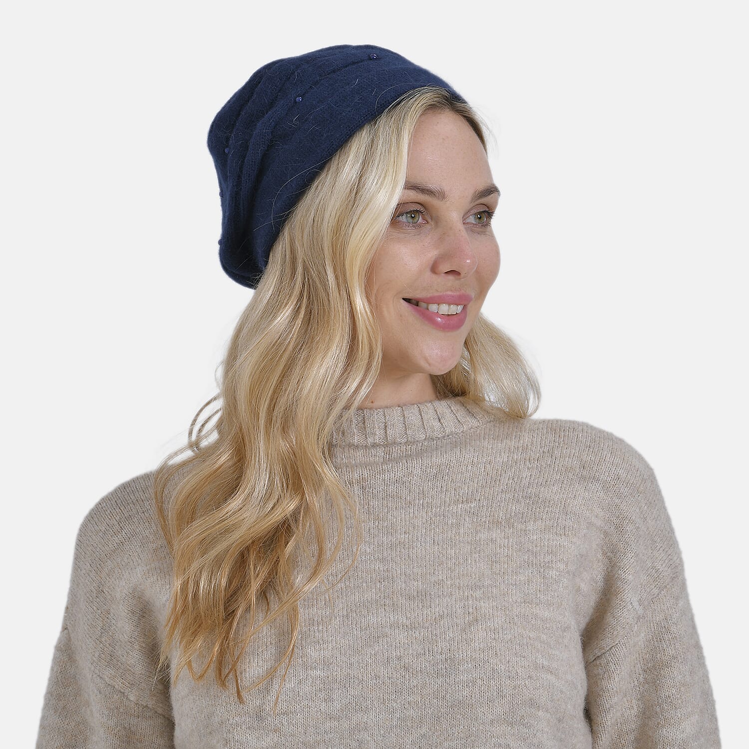 Timeless Pearl-Adorned super Cozy Fashion Beret - Navy