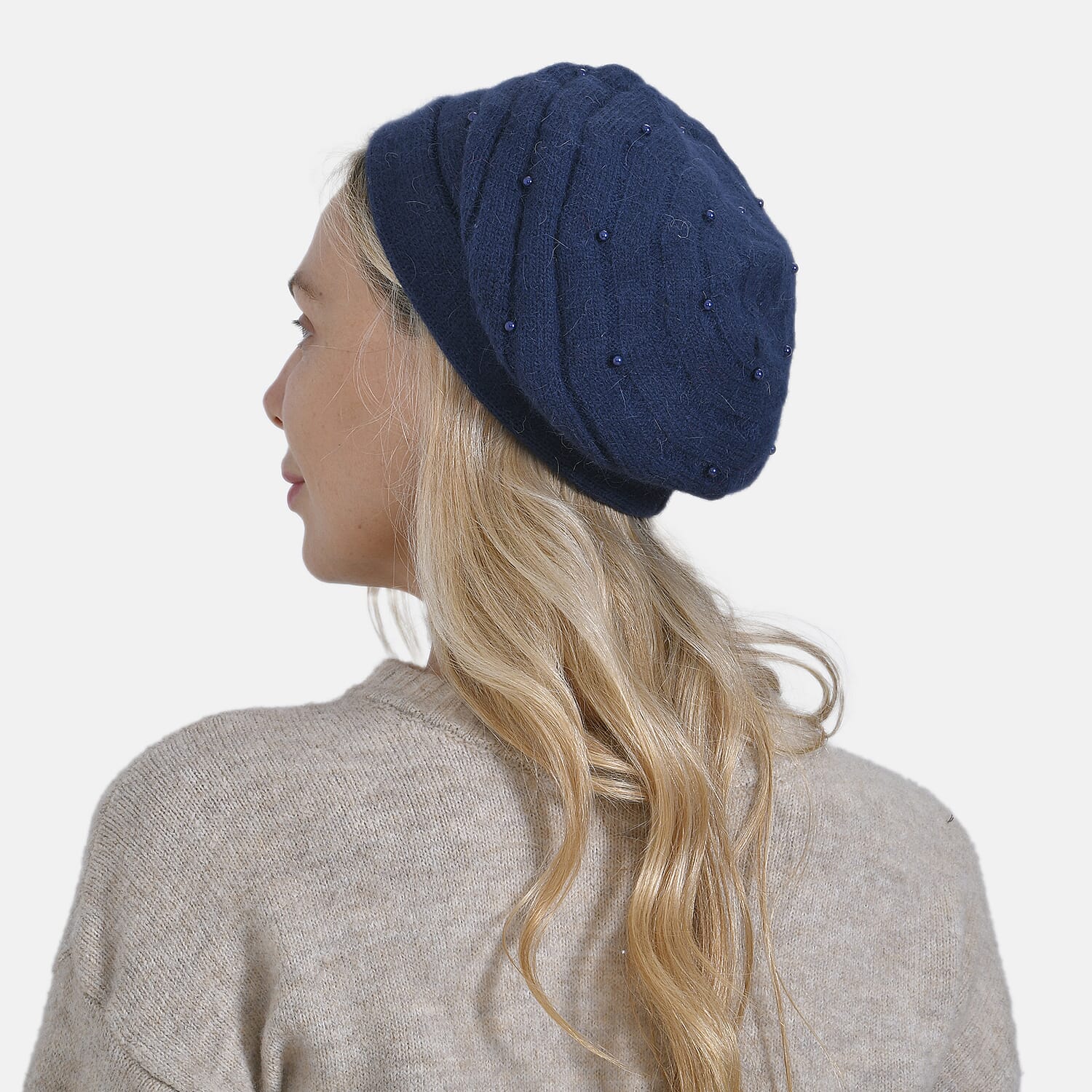 Timeless Pearl-Adorned super Cozy Fashion Beret - Navy