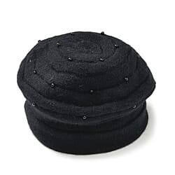 Rabbit Fur Wool Blend Pearl Beaded Beret Cap