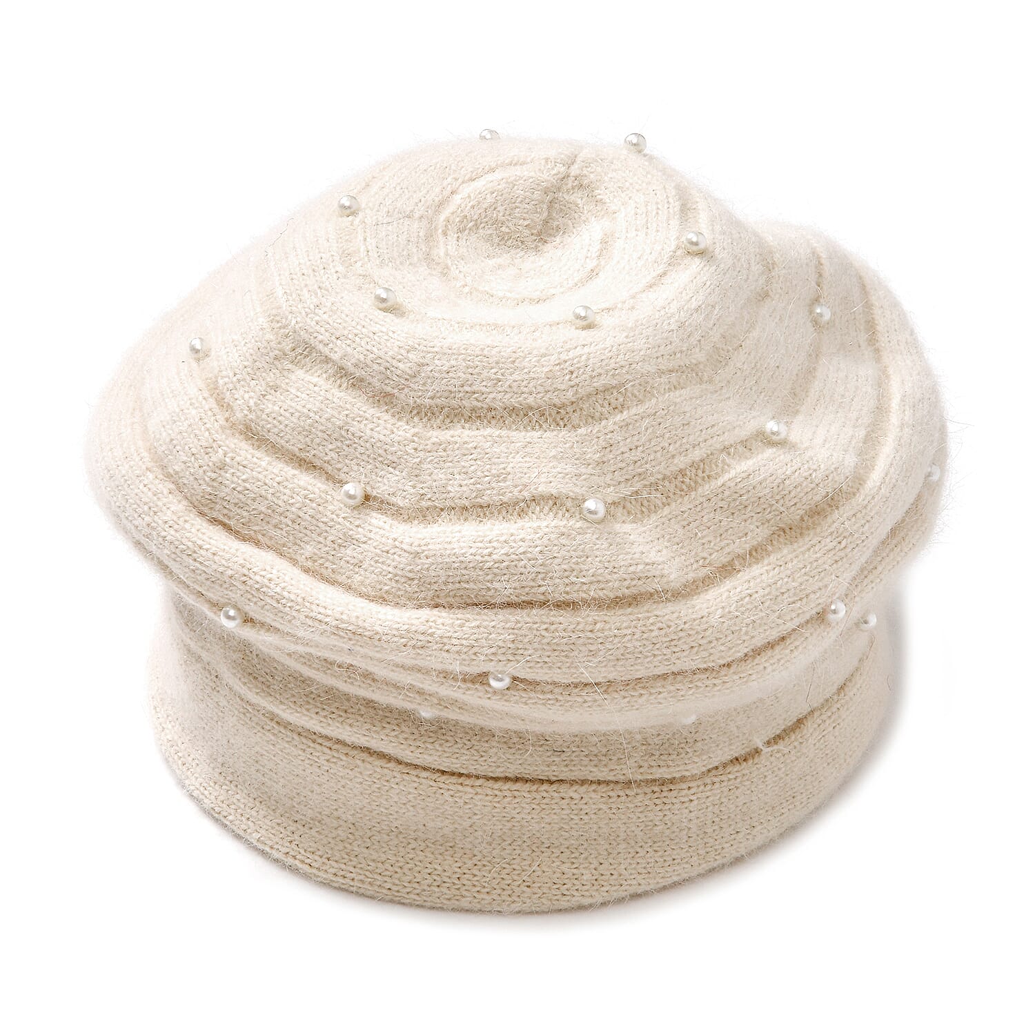Timeless Pearl-Adorned super Cozy Fashion Beret - Cream