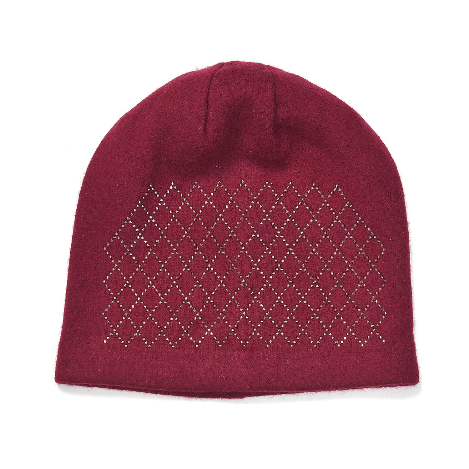 Closeout Deal - 2 Piece Set -Cashmere Diamond Pattern Hat and Gloves-  Burgundy