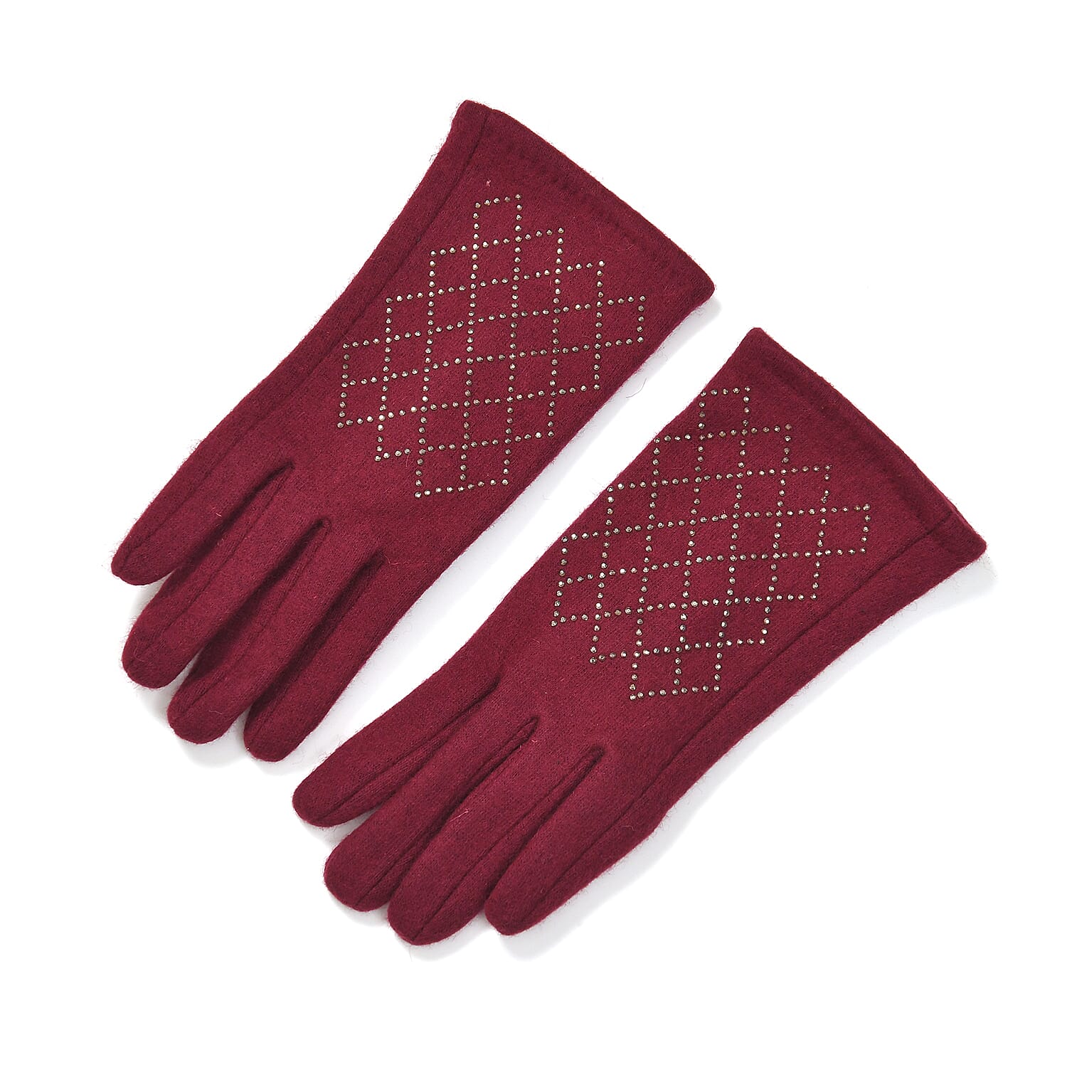 Closeout Deal - 2 Piece Set -Cashmere Diamond Pattern Hat and Gloves-  Burgundy