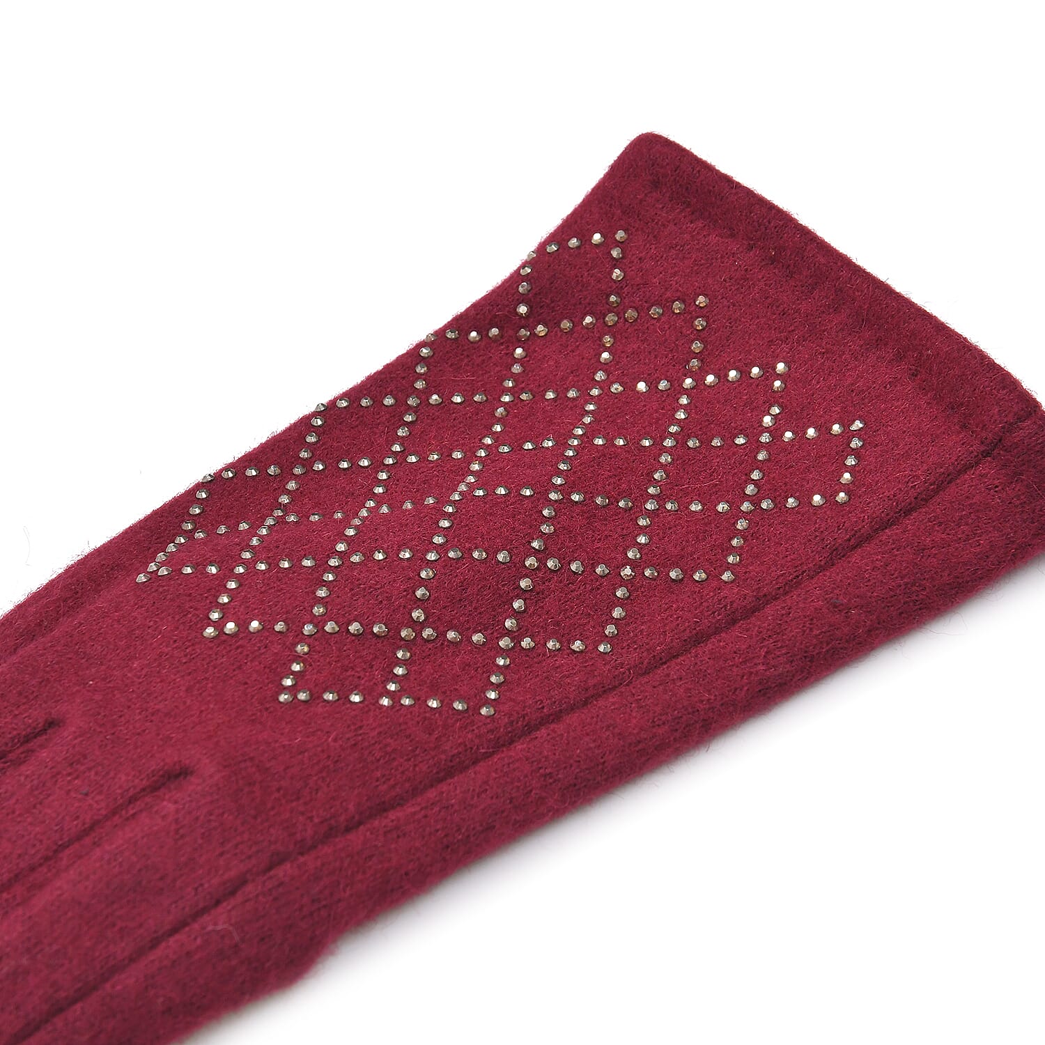 Closeout Deal - 2 Piece Set -Cashmere Diamond Pattern Hat and Gloves-  Burgundy