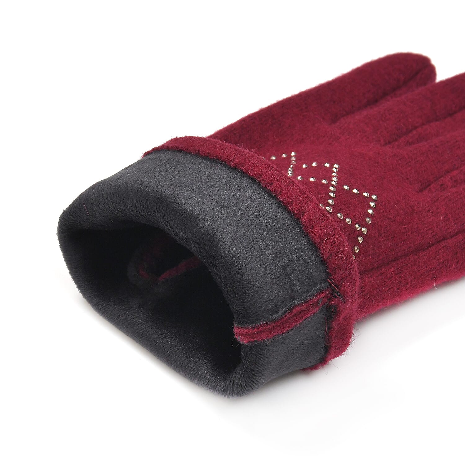 Closeout Deal - 2 Piece Set -Cashmere Diamond Pattern Hat and Gloves-  Burgundy