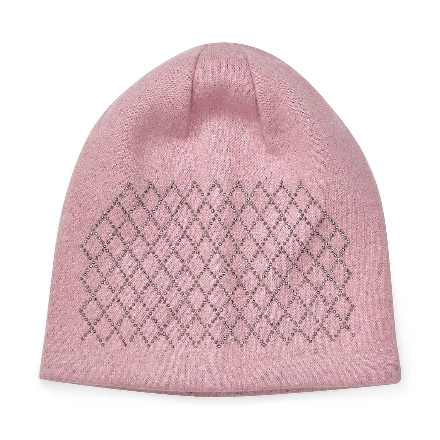 Closeout Deal - 2 Piece Set - Cashmere Diamond Pattern Hat and Gloves - Pink