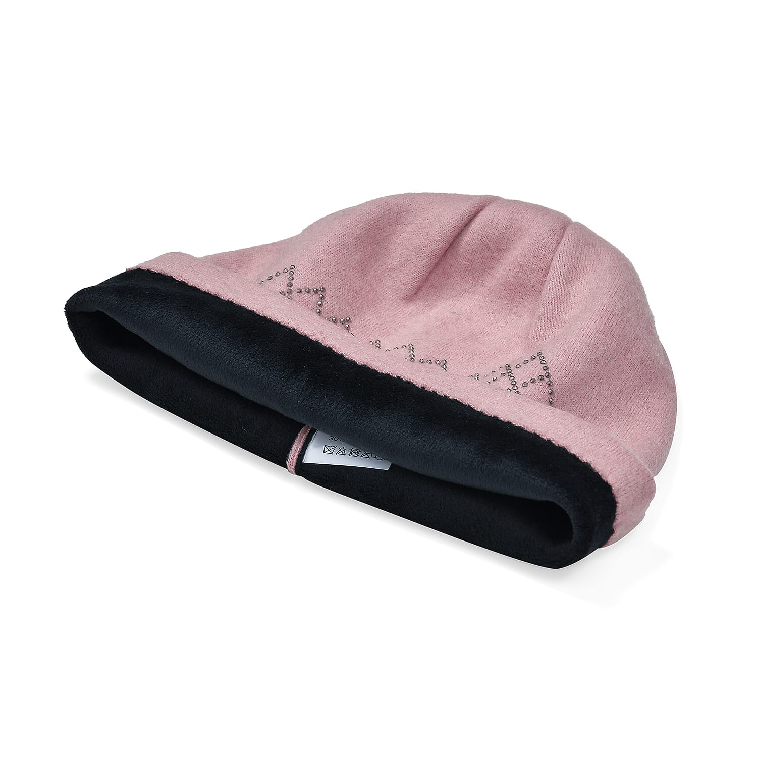 Closeout Deal - 2 Piece Set - Cashmere Diamond Pattern Hat and Gloves - Pink