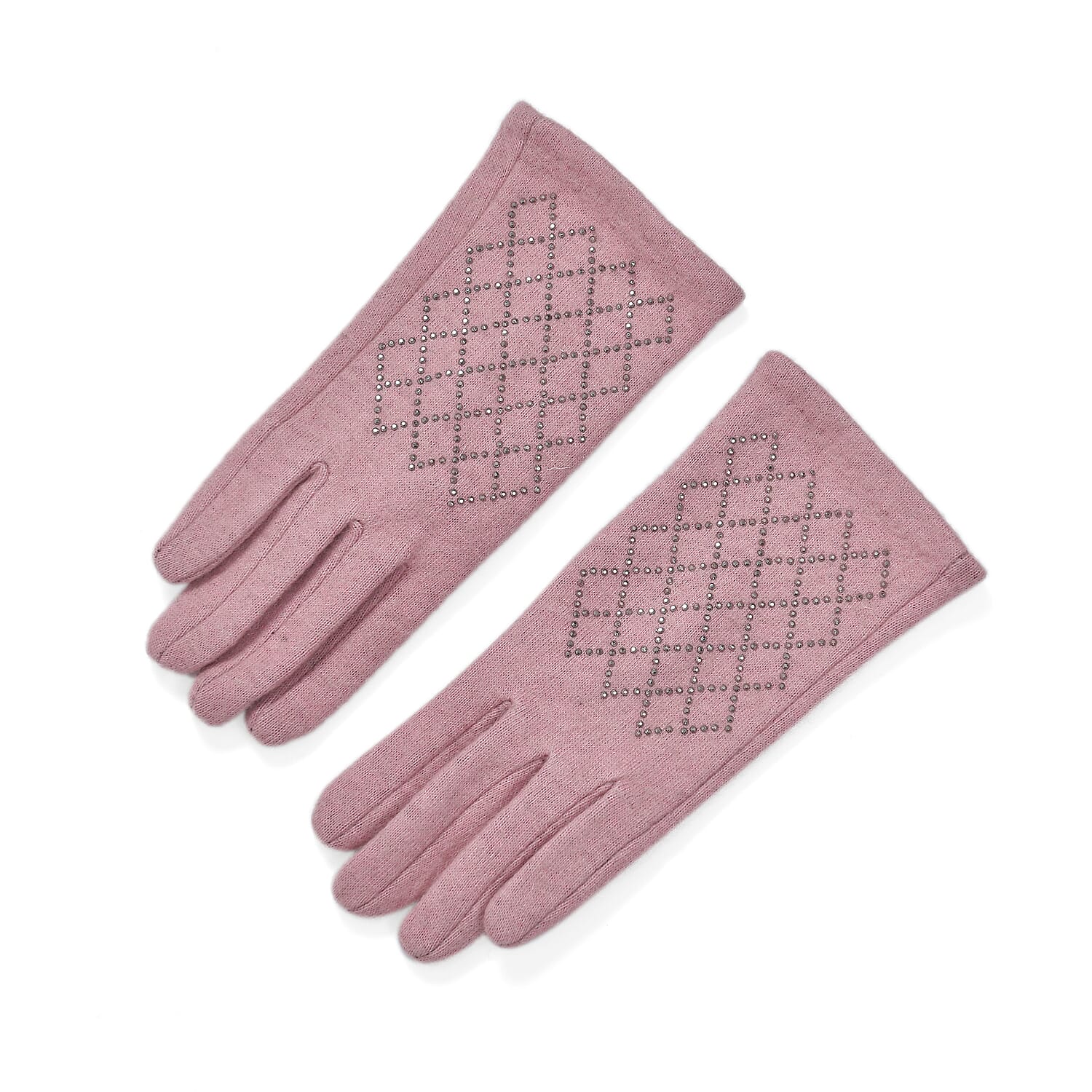 Closeout Deal - 2 Piece Set - Cashmere Diamond Pattern Hat and Gloves - Pink