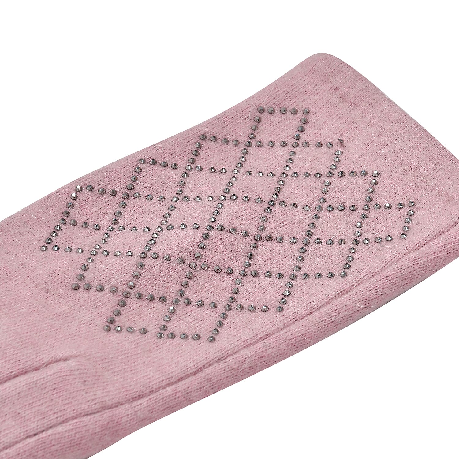 Closeout Deal - 2 Piece Set - Cashmere Diamond Pattern Hat and Gloves - Pink