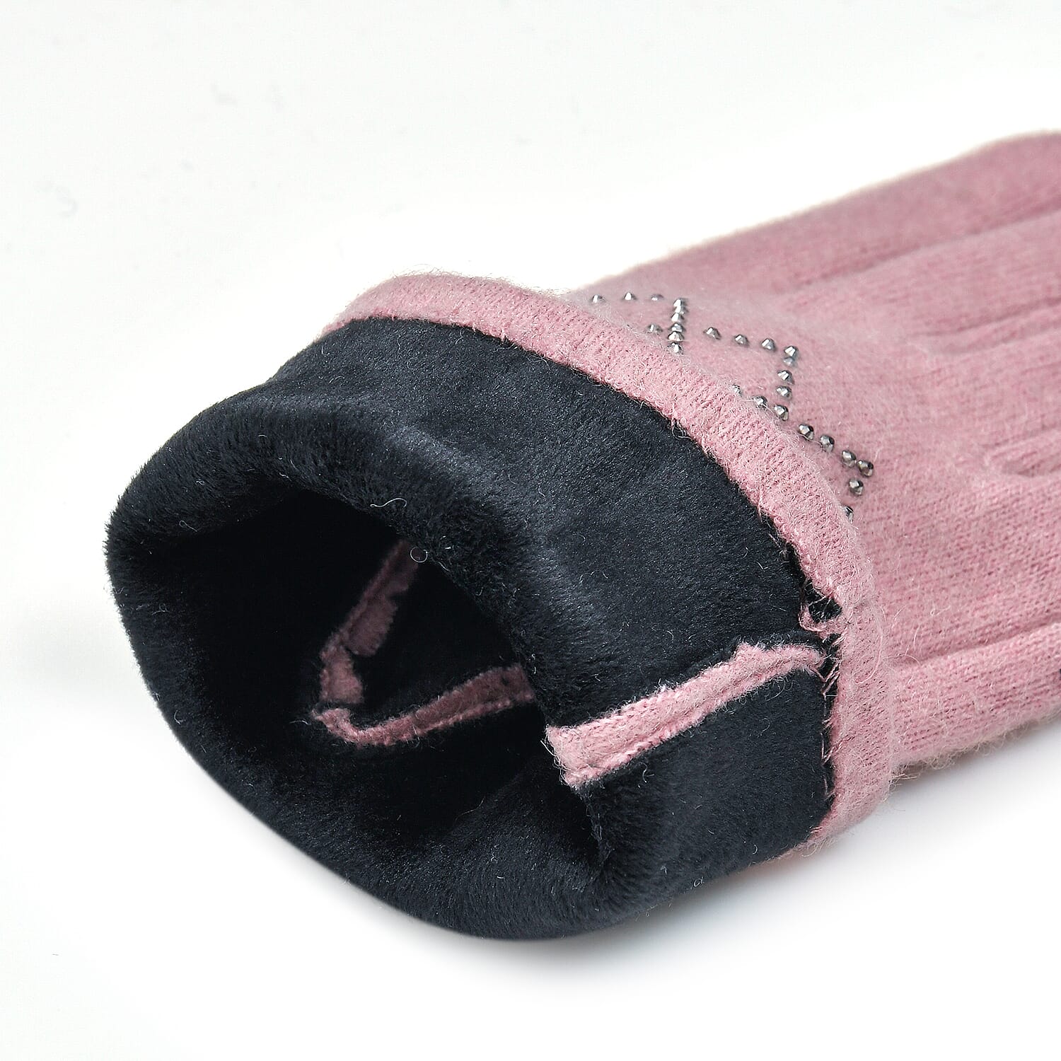 Closeout Deal - 2 Piece Set - Cashmere Diamond Pattern Hat and Gloves - Pink