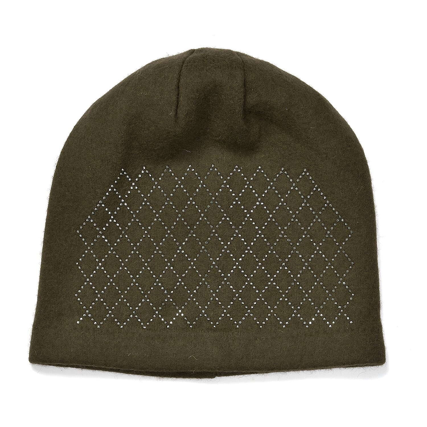 Closeout Deal - 2 Piece Set - Cashmere Diamond Pattern Hat and Gloves - Dark Green