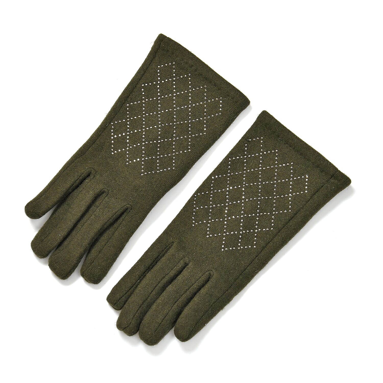 Closeout Deal - 2 Piece Set - Cashmere Diamond Pattern Hat and Gloves - Dark Green