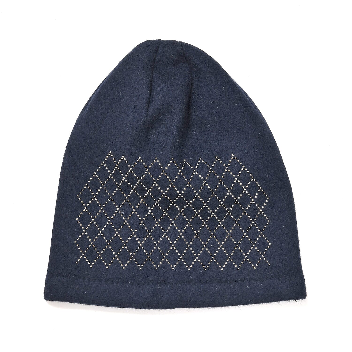 Closeout Deal - 2 Piece Set - Cashmere Diamond Pattern Hat and Gloves - Navy