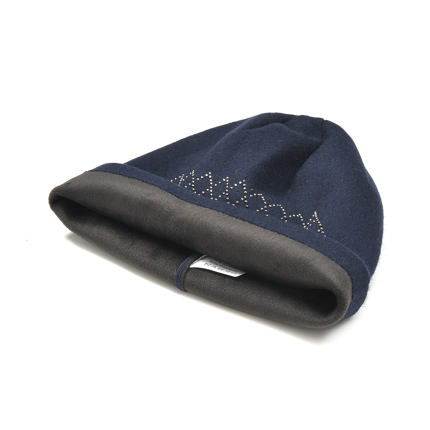 Closeout Deal - 2 Piece Set - Cashmere Diamond Pattern Hat and Gloves - Navy