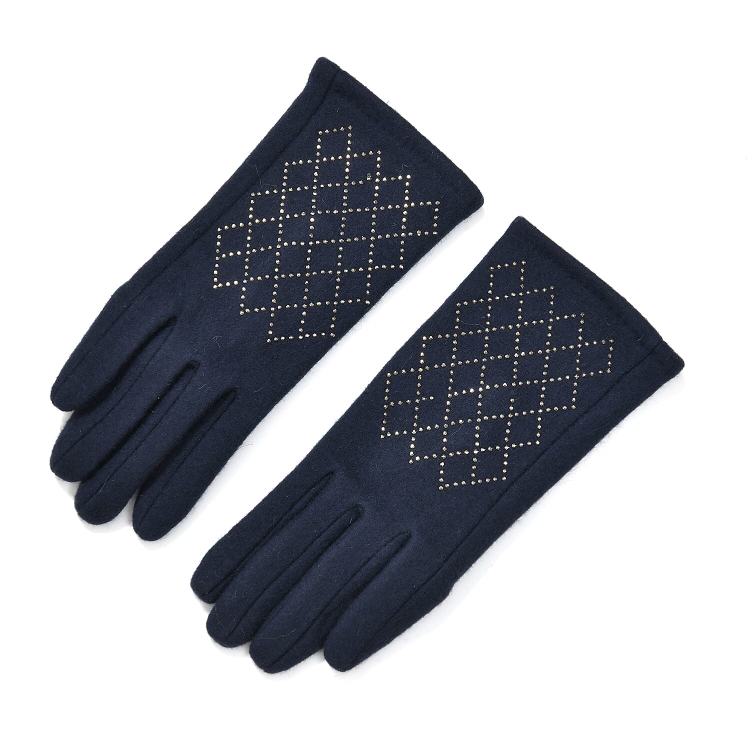 Closeout Deal - 2 Piece Set - Cashmere Diamond Pattern Hat and Gloves - Navy