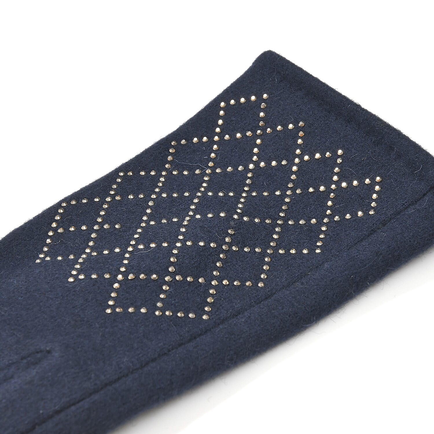Closeout Deal - 2 Piece Set - Cashmere Diamond Pattern Hat and Gloves - Navy