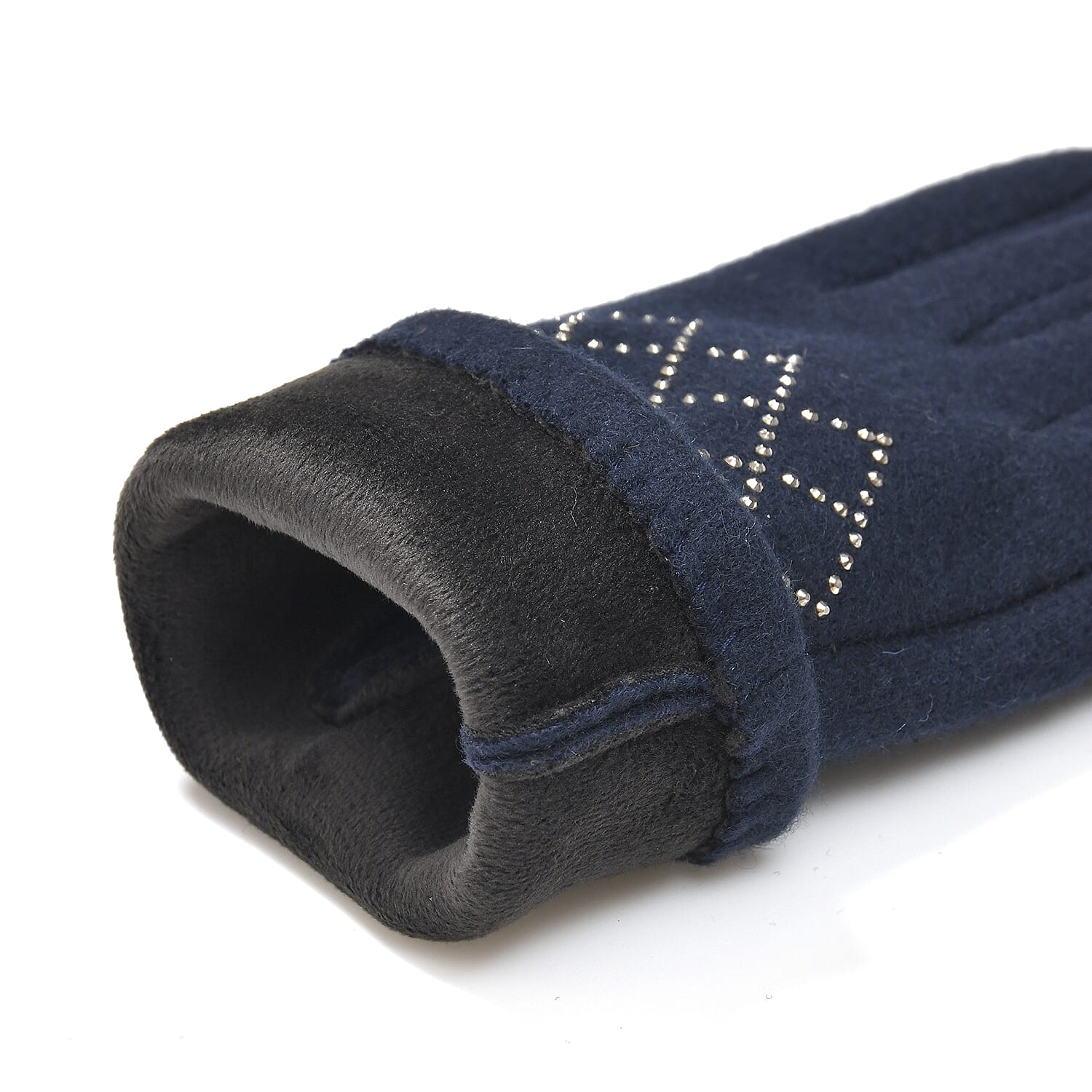 Closeout Deal - 2 Piece Set - Cashmere Diamond Pattern Hat and Gloves - Navy