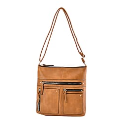 Leatherette Multi Compartment Crossbody Bag - Black