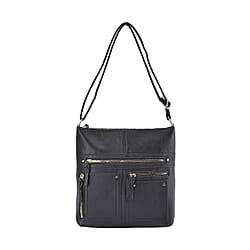 Leatherette Multi Compartment Crossbody Bag - Black