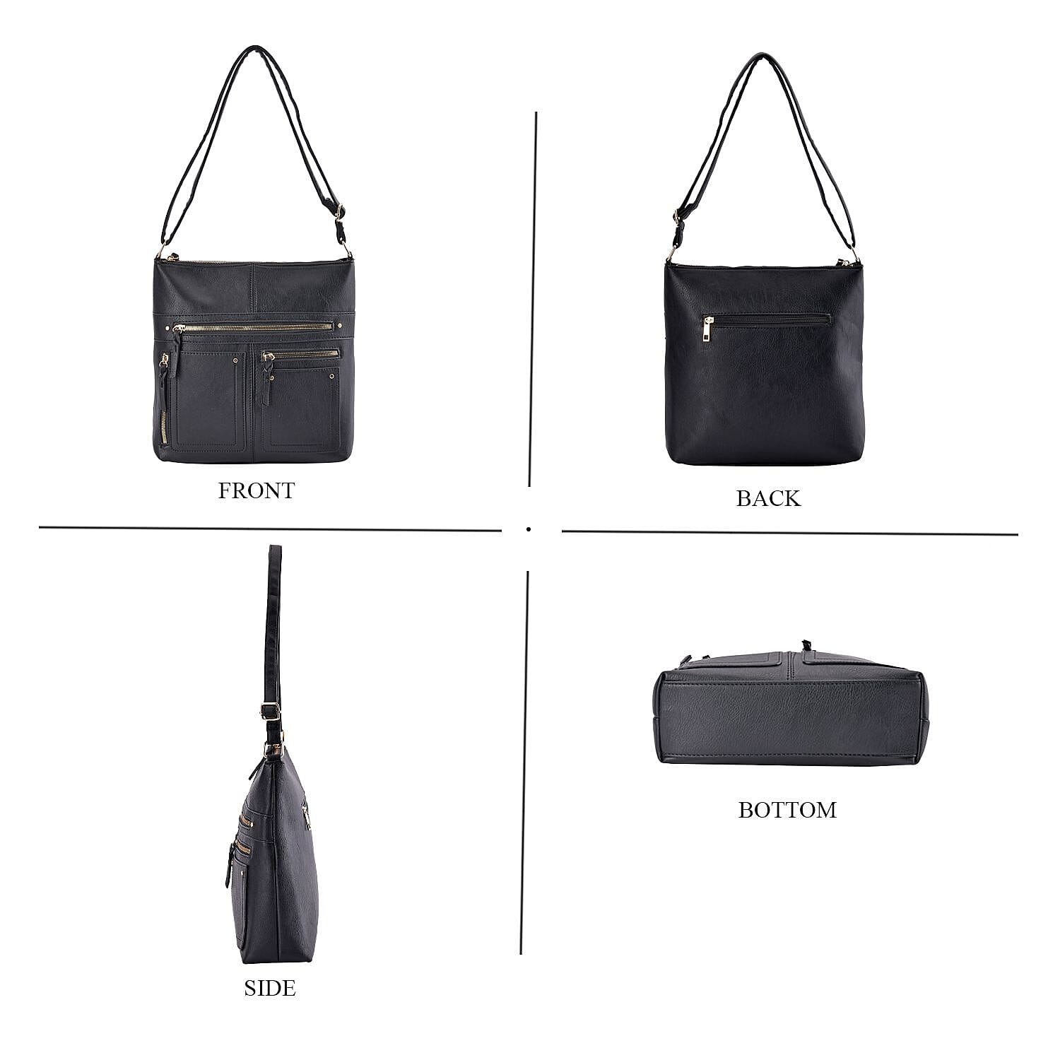 Leatherette Multi Compartment Crossbody Bag - Black