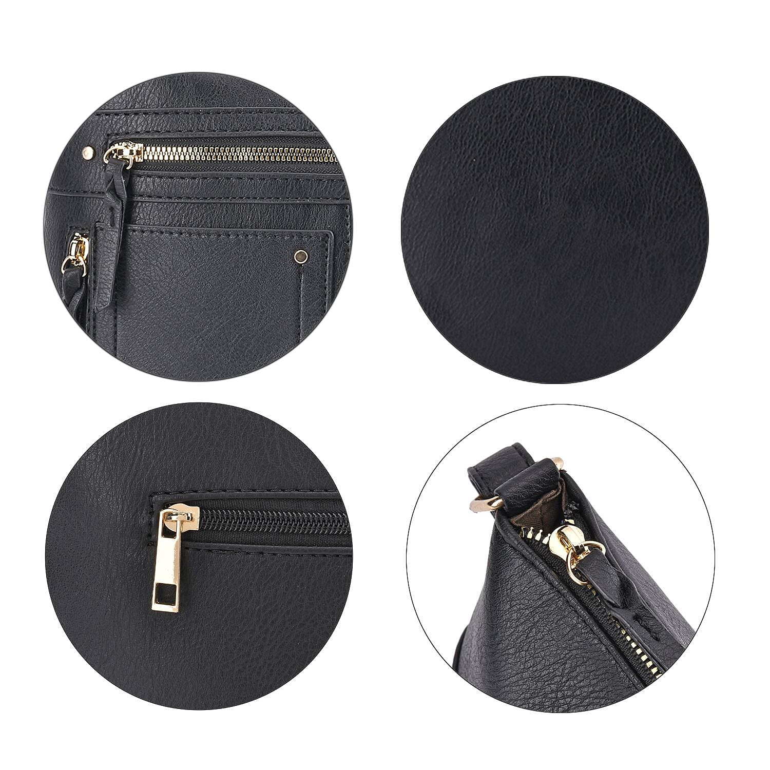 Leatherette Multi Compartment Crossbody Bag - Black