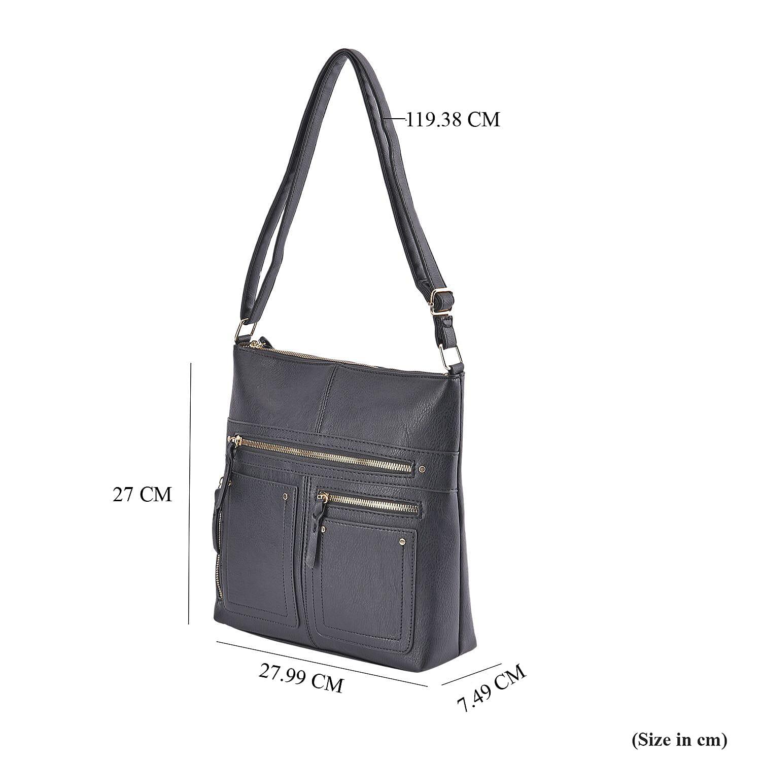 Leatherette Multi Compartment Crossbody Bag - Black