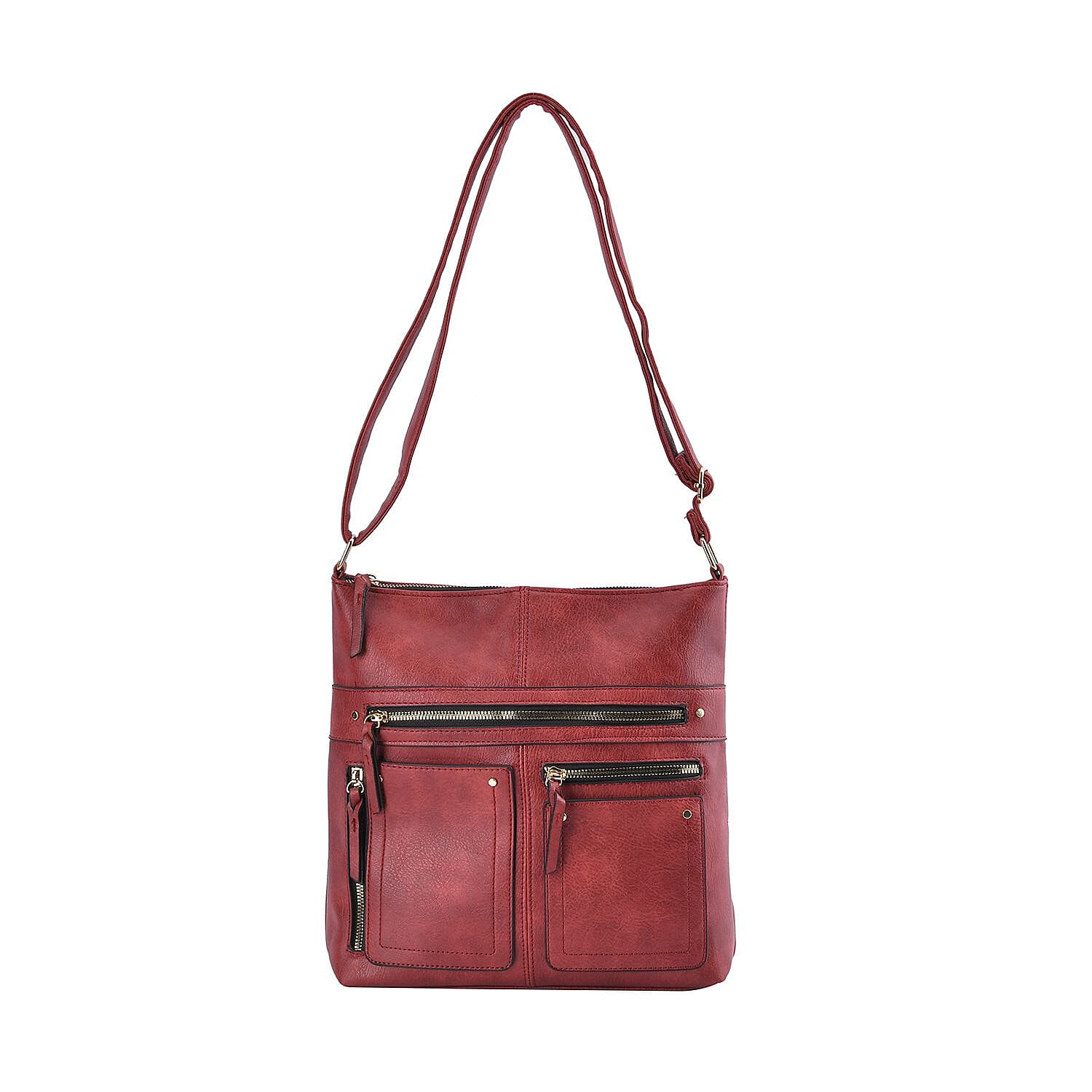 Leatherette Multi Compartment Crossbody Bag - Red