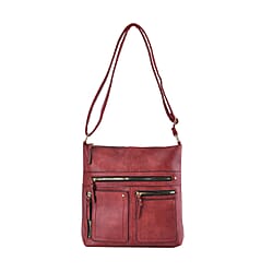 Leatherette Multi Compartment Crossbody Bag - Black