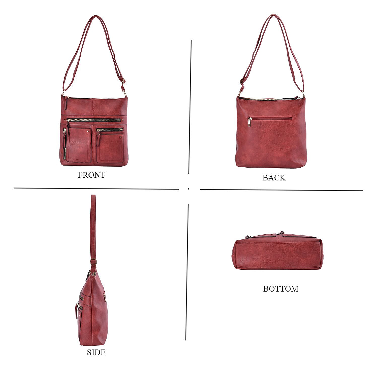 Leatherette Multi Compartment Crossbody Bag - Red
