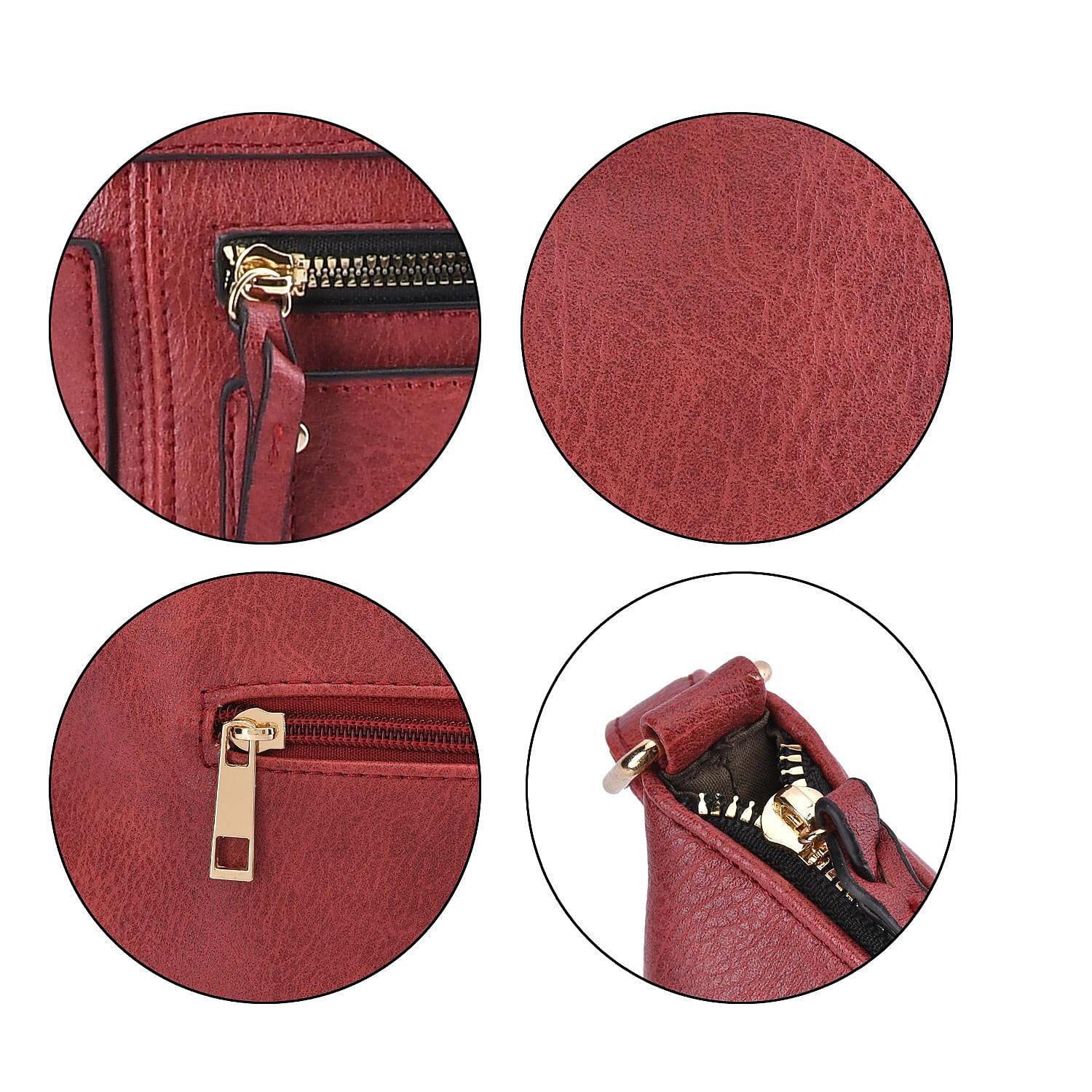 Leatherette Multi Compartment Crossbody Bag - Red