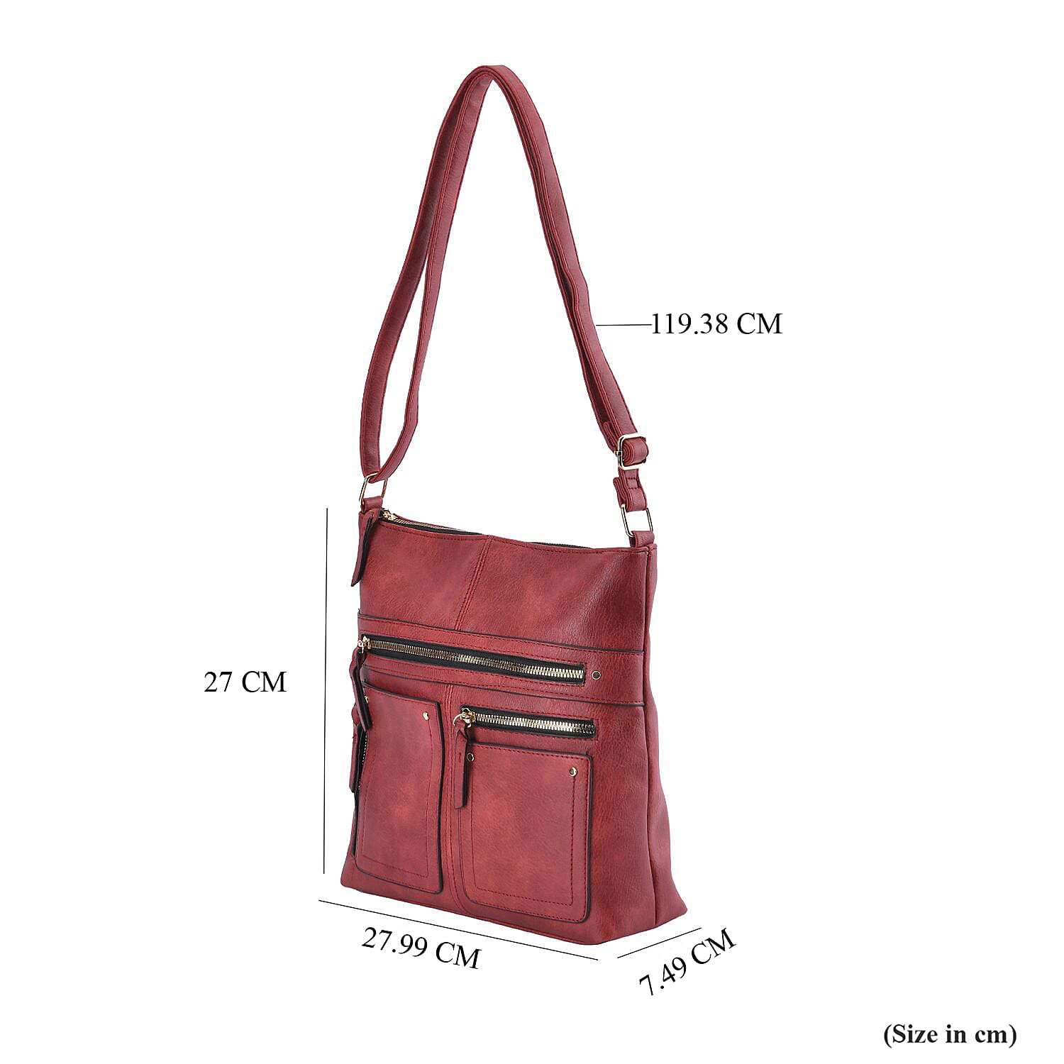 Leatherette Multi Compartment Crossbody Bag - Red