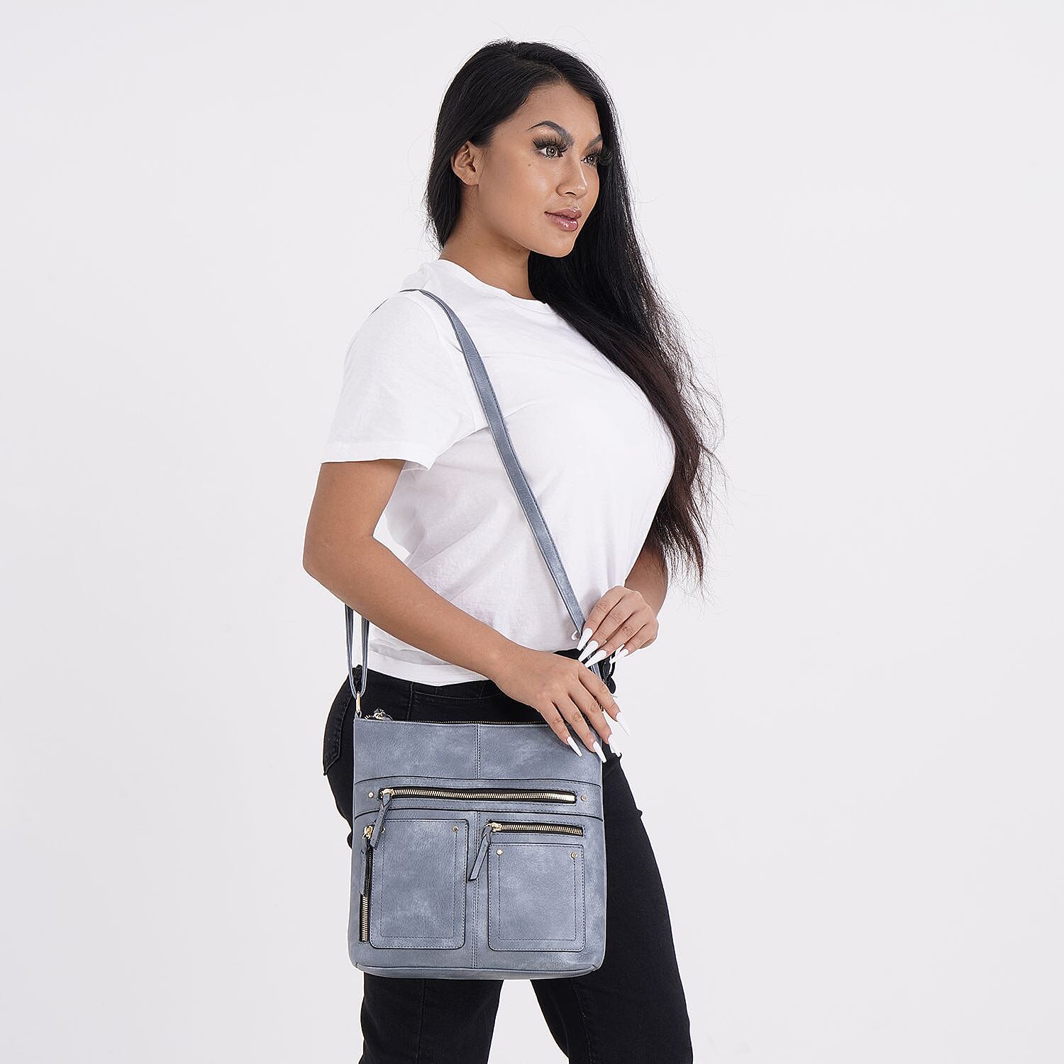 Leatherette Multi Compartment Crossbody Bag - Green