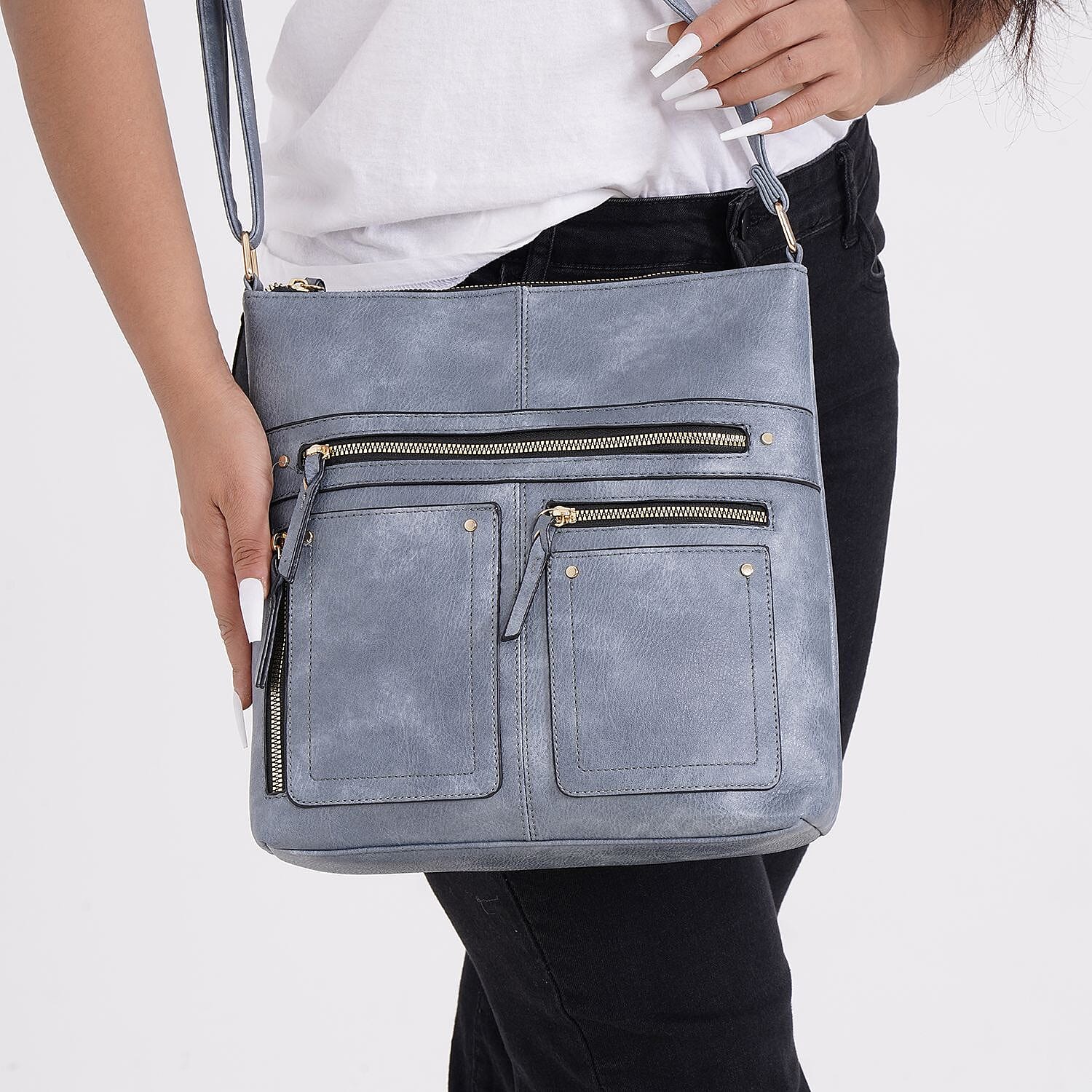 Leatherette Multi Compartment Crossbody Bag - Green