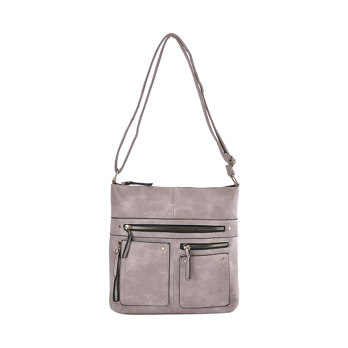 Leatherette Multi Compartment Crossbody Bag - Grey