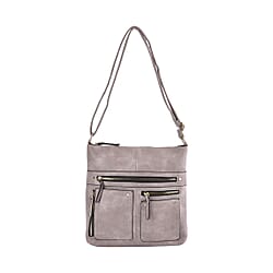 Leatherette Multi Compartment Crossbody Bag - Black