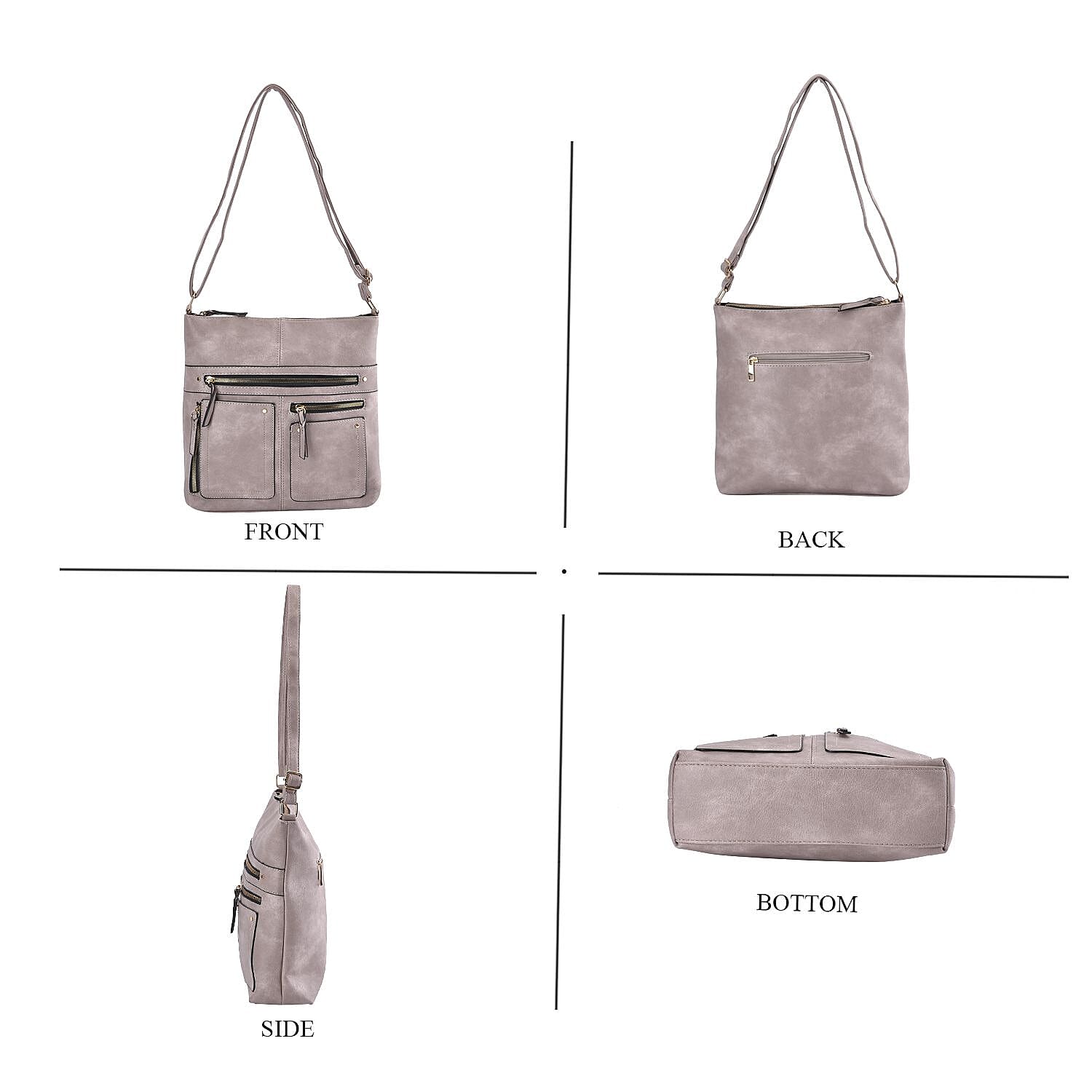 Leatherette Multi Compartment Crossbody Bag - Grey