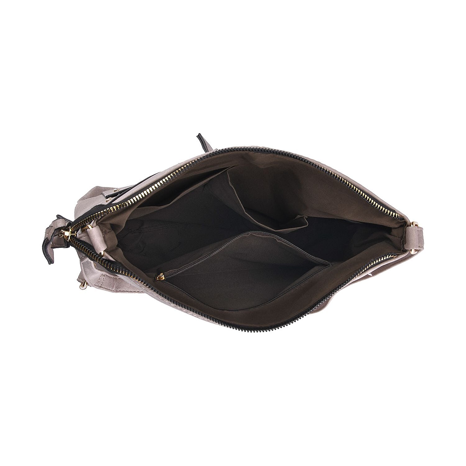 Leatherette Multi Compartment Crossbody Bag - Grey