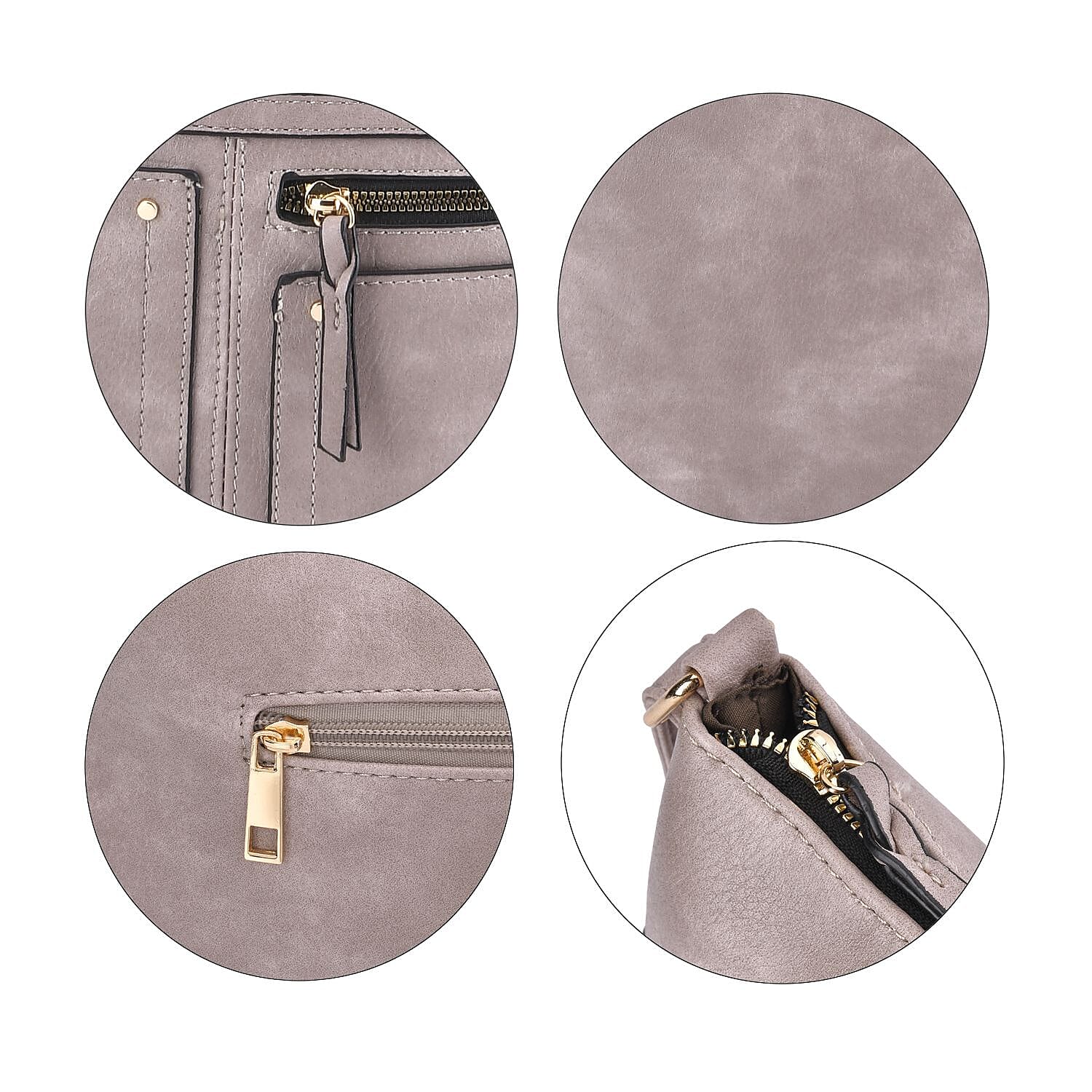 Leatherette Multi Compartment Crossbody Bag - Grey