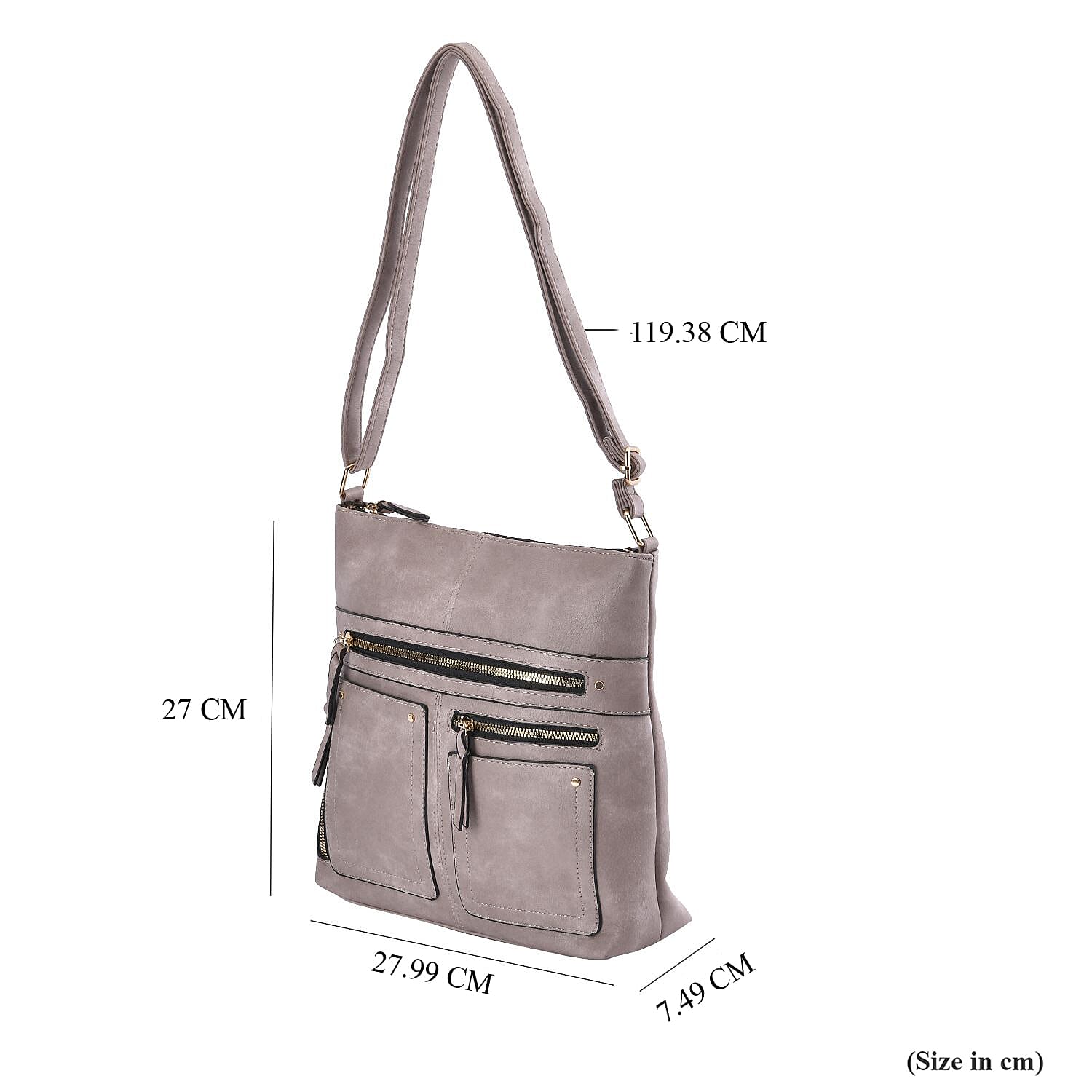 Leatherette Multi Compartment Crossbody Bag - Grey