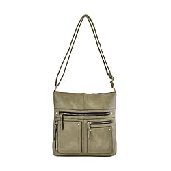 Leatherette Multi Compartment Crossbody Bag - Black