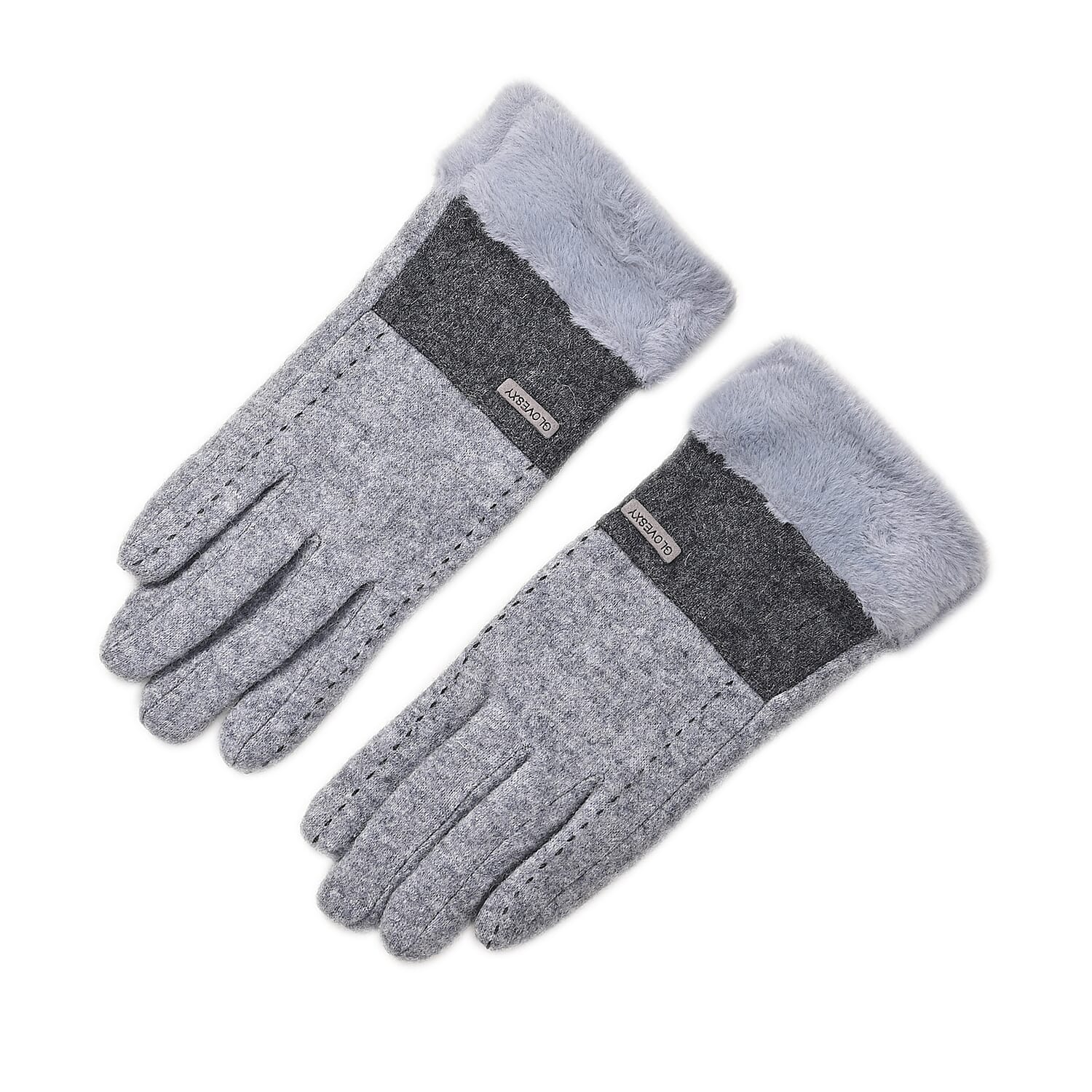 Luxury Cashmere Wool Gloves With Detailing and Fleece Lining - Grey