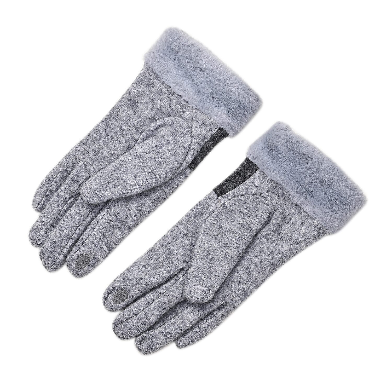 Luxury Cashmere Wool Gloves With Detailing and Fleece Lining - Grey